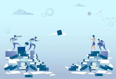 Business People Group On Documents Stack Paperwork Problem Concept Stock Illustration