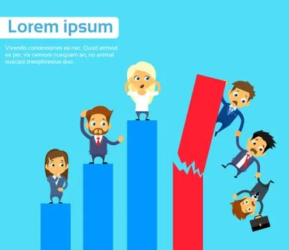 Business People Group Fall Down Financial Bar Chart Crisis Concept Stock Illustration