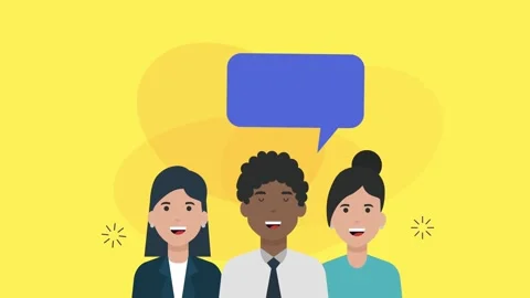 Business people group talking with speech bubble animation over yellow back.. Stock Footage 333606240