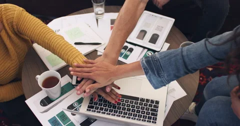 Business people, hands and stack in closeup, celebration or support for goals Stock Footage 258432283