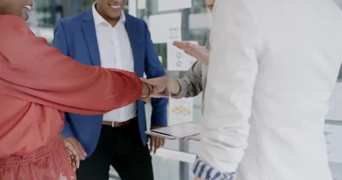 Business people, hands stack and tablet for celebration, motivation or agreement Stock Footage 242937977