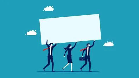 Business people holding blank sign. Business presentation or announcement. ve Stock Illustration