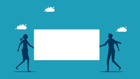 Business people holding blank sign. Business presentation or announcement. ve Stock Illustration