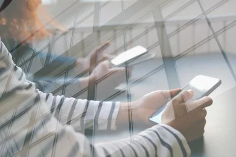 Business people holding using smart mobile phone Stock Photos