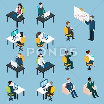 Business people isometric pictograms collection Stock Illustration