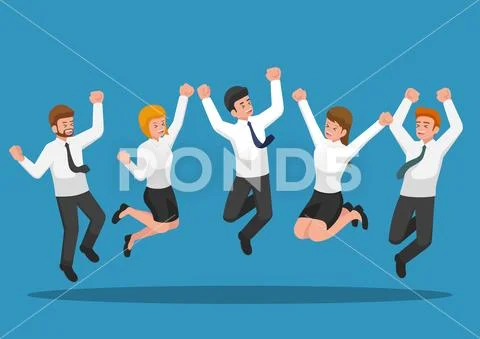 Business people jumping and celebrating victory Stock Illustration