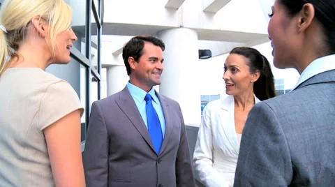 Business People Meeting on Office Atrium Stock Footage