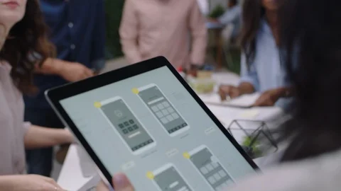 Business people meeting software developer team design mobile phone application Stock Footage 94380140