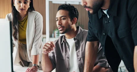 Business, people or advice with computer in office for market shift, trading Stock Footage 329392895
