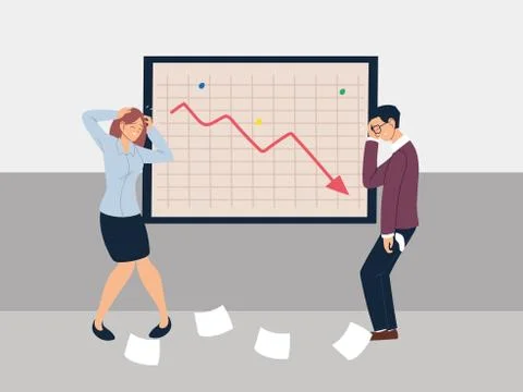 Business people at presentation of decreasing chart, financial crisis Stock Illustration