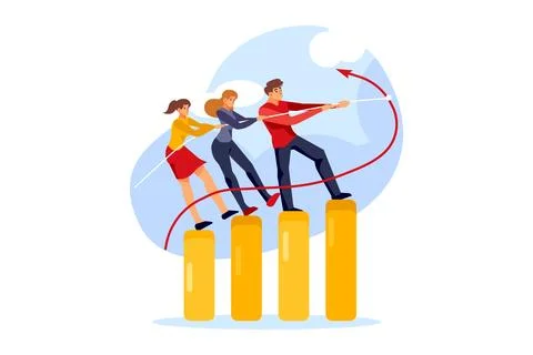 Business people pulling arrow on bar graph Stock Illustration