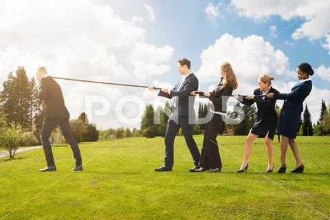 Business People Pulling A Rope In Opposite Direction Stock Photos