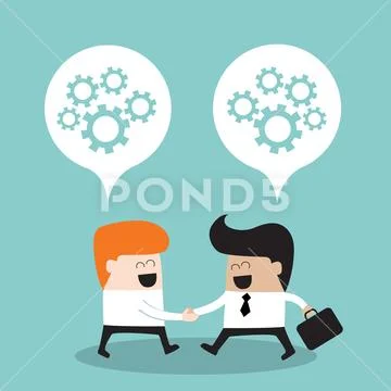 Business people shaking hands and thinking about their partnership Successful Stock Illustration