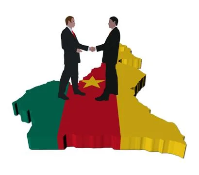 Business people shaking hands on cameroon map flag illustration Illustrazione stock