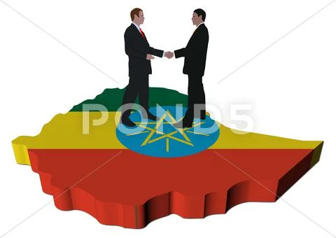 Business people shaking hands on ethiopia map flag illustration Stock Illustration