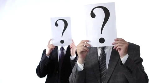 Business people shaking question mark signs 스톡 동영상 7744451
