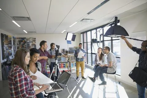 Business people shooting video tutorial 스톡 사진