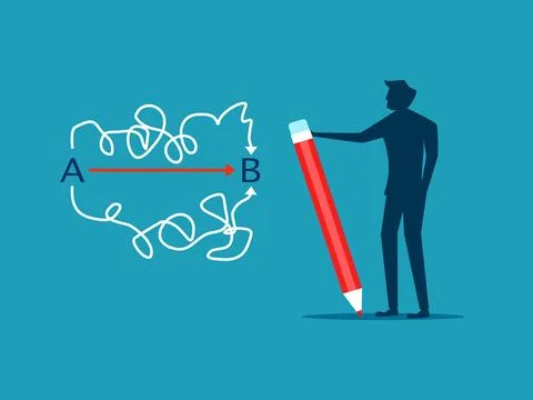 Business people solve problems in a simple way. Simple passages and complex l Illustrazione stock