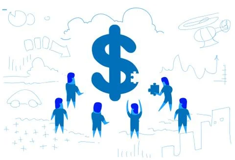 Business people solving puzzle making dollar icon money concept teamwork growth Stock Illustration