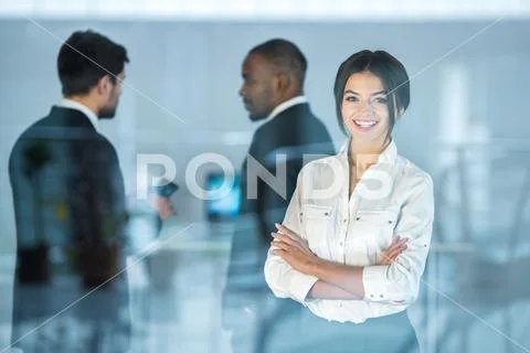 The business people stand over the window Stock Photos