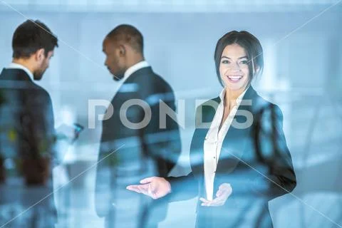 The business people stand over the window Stock Photos