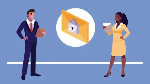 Business people standing with digital secure email symbol animation. Vídeo Stock 339049050