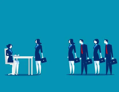 Business people standing in interview queue. Concept business vector illustra Stock Illustration