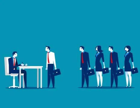 Business people standing in interview queue. Concept business vector illustra Stock Illustration