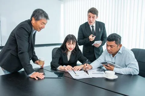 Business people  team work while working in board room, design project, dis.. Stock Photos
