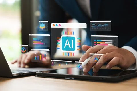 Business people use artificial intelligence AI technology to search the wor.. Stock Photos