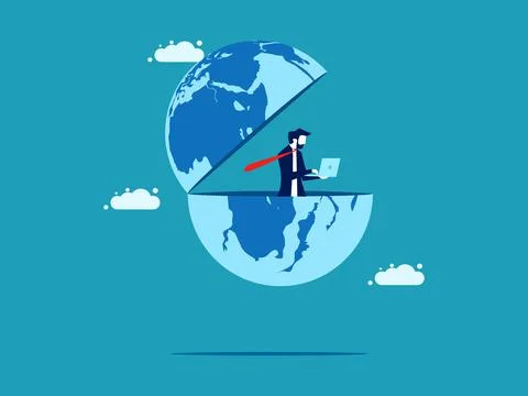 Business people use laptops to work online in the world. open world business  Stock Illustration
