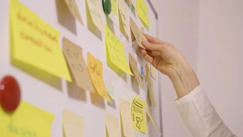 Business people use sticky notes post, writing down ideas. Teamwork. Video stock 123575347