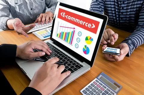 Business people use Technology E-commerce Internet Global Marketing Purchas.. Stock Photos
