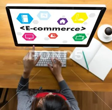 Business people use Technology E-commerce Internet Global Marketing Purchas.. Stock Photos