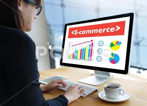 Business people use Technology E-commerce Internet Global Marketing Purchas.. Stock Photos