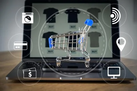 Business people use Technology E-commerce Internet Global Marketing Purchasin Stock Photos