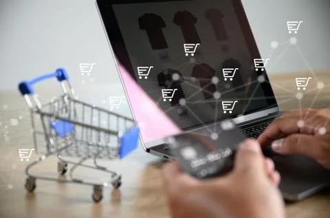 Business people use Technology E-commerce Internet Global Marketing Purchasin Stock Photos