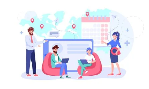 Business people using gadget for work flat vector Illustrazione stock