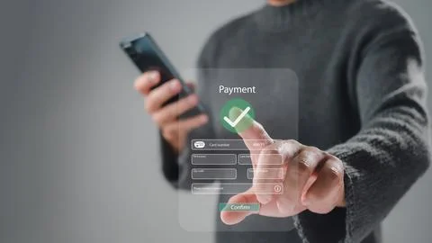 Business people using mobile smart phone, online payment, banking, online s.. Stock Photos