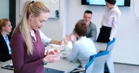 Business people using technology in modern office building Stock Footage 75042745