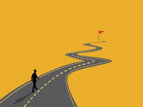 Business people walk along the path to their planned goals. Stock Illustration