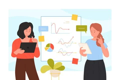 Business people work on financial data and reports on office white board Stock Illustration
