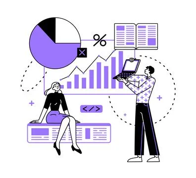 Business people work researching analyzing Stock Illustration