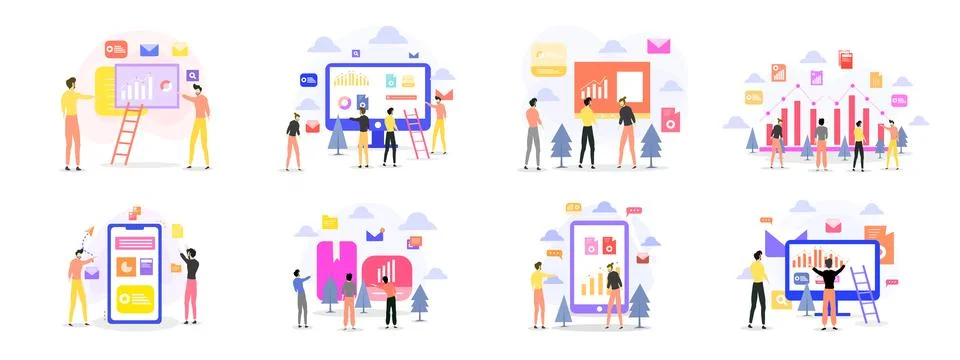 Business people work set bundle vector Stock Illustration