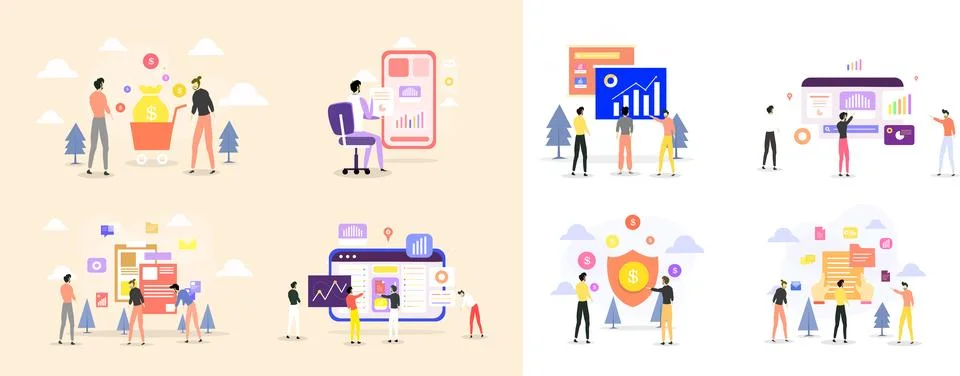 Business people work set bundle vector Stock Illustration