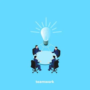 Business people work in a team to create a business idea, an isometric image Stock Illustration