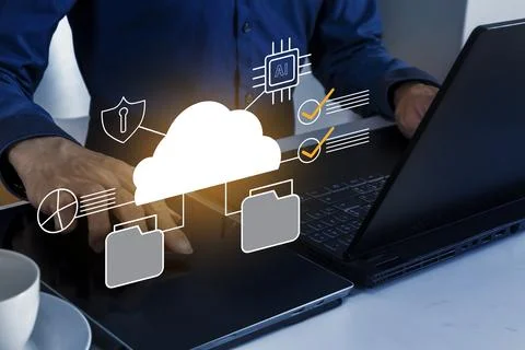 Business people work by transferring data, images, business documents and s.. Stock Photos