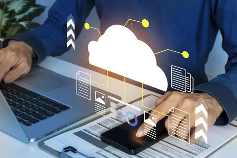 Business people work by transferring data, images, business documents and s.. Stock Photos