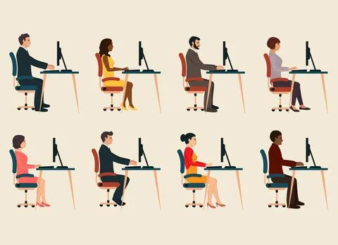 Business people working at computers set. Busy office workers characters flat Illustrazione stock