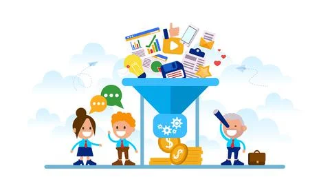 Business people working on creative projects. digital marketing funnel.	 Stock Illustration